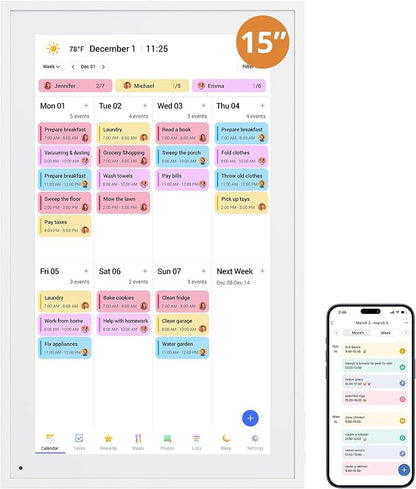 Dragon Touch Digital Calendar 15.6-inch Smart Chore Chart, Home Electronic Wall/Tabletop Calendar with Interactive Display/Touch Screen for Family Schedule Planning, Seamless Data Syncs and APP Access