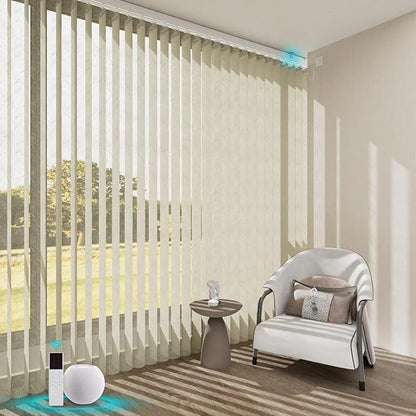 Motorized Sheer Vertical Blinds Work with Alex Google Home, Light Filtering Smart Vertical Blind Sliding Door Blinds Remote Control Blinds for Sliding Glass Door Customize(Jacquard Beige)