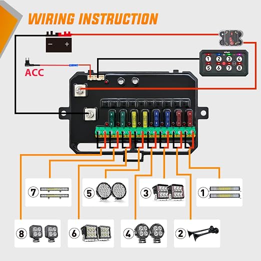 Nilight 8 Gang Switch Panel Blue 12V 24V Circuit Control System 4-Mode | Fuse Wiring Harness Automatic Dimmable LED Pod Toggle/Momentary/Strobe/Flash Modes for Car Pickup Truck Camper SUV