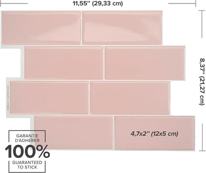 Smart Tiles Peel and Stick backsplash, Subway Blush Pink, 11.55"x8.38" | Pack of 5 (2.8 sq ft), Glossy, Heat/Moisture Resistant, Low VOC, Kitchen/Bathroom, Renter Friendly, Made in Canada
