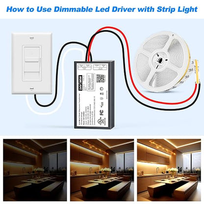 96W Dimmable LED Driver 24V,Triac ELV/MLV LED Transformer Compatible with Lutron&Leviton Switches,Dimmable Led Power Supply for Indoor/Outdoor L-E-D Lights,UL&FCC-Listed