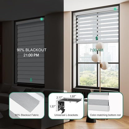 Motorized Zebra Blinds with Remote [Dual Layer + Light Filtering] 90% Blackout Smart Shades for Indoor Windows, Alexa Google and HomeKit Compatible, Customized Size, Shadow Mist