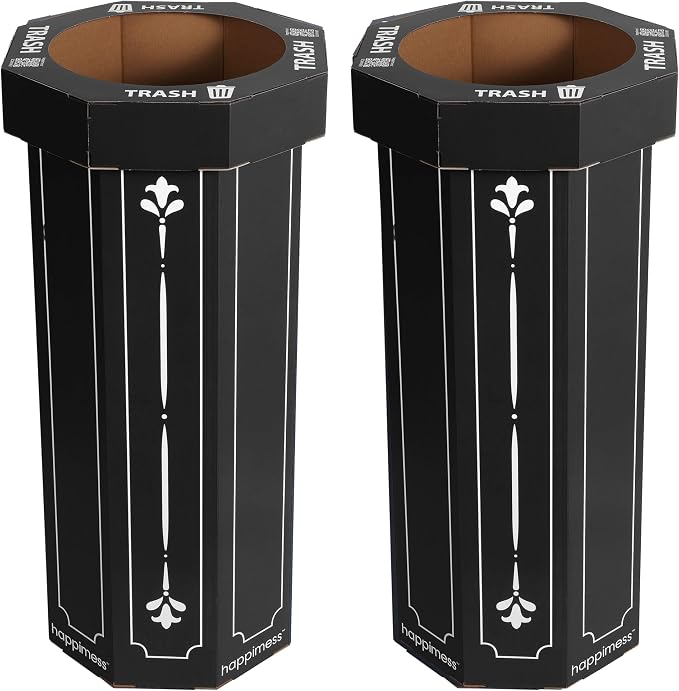 happimess Fleur 25 Gal Trash Can Bin, Bridal Black, Set of 2
