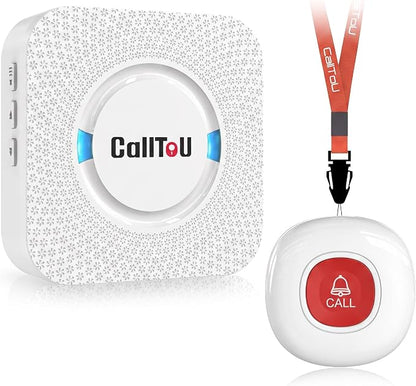 CallToU Wireless Caregiver Pager Call Button for Elderly at Home Nurse Alert System 500+ Feet for Seniors/Elderly/Patient/Disabled 1 Plugin Receiver 1 Waterproof SOS Button