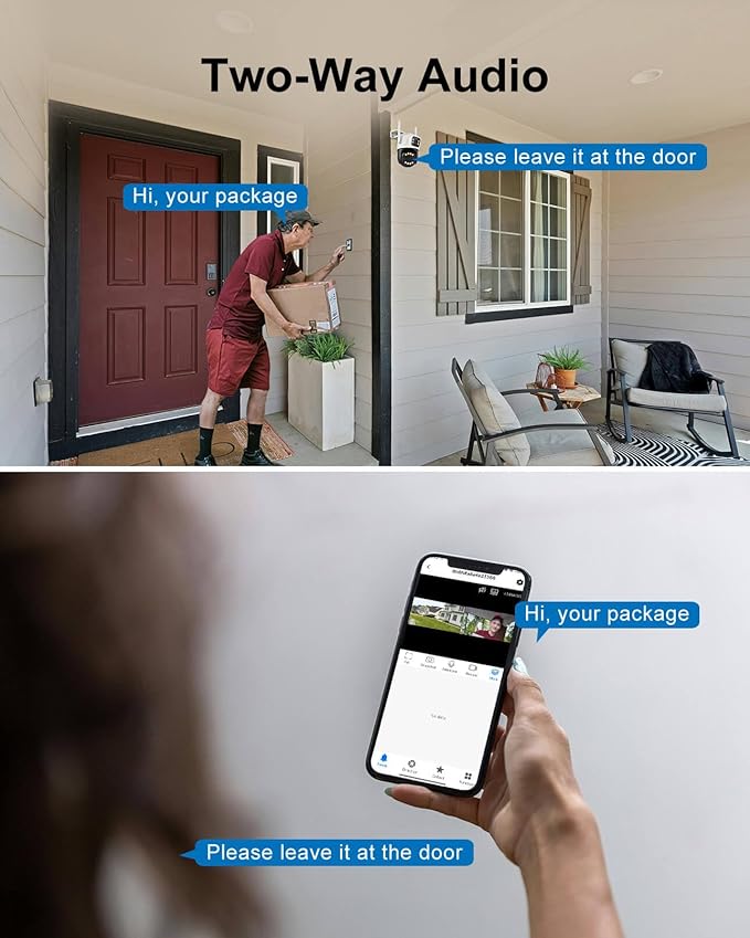 6MP Dual Lens Outdoor Security Camera Outdoor, WiFi Home Surveillance Camera, 2.4GHz Wireless, PTZ, 355°Pan, 90°Tilt, Human Detection & Auto Tracking, 2-Way Audio, IP66, Night Vision, 24/7 recording