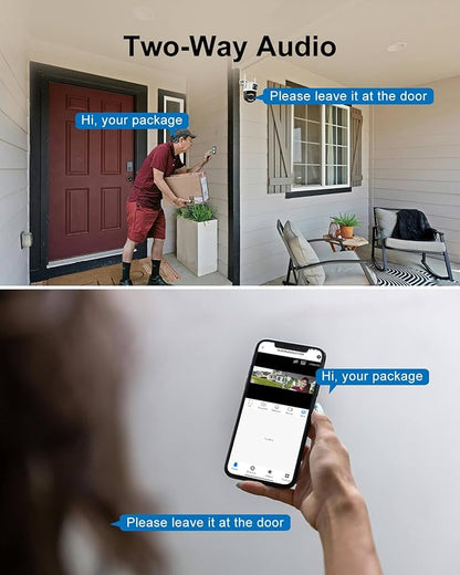 6MP Dual Lens Outdoor Security Camera Outdoor, WiFi Home Surveillance Camera, 2.4GHz Wireless, PTZ, 355°Pan, 90°Tilt, Human Detection & Auto Tracking, 2-Way Audio, IP66, Night Vision, 24/7 recording