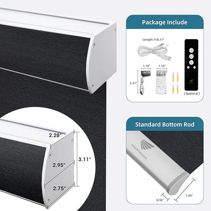 SmartWings Motorized Smart Roller Shades in Light Filtering, Electric Blinds with Remote for Windows Compatible with Alexa/Google Home/Homekit, Customized, 60% Blackout Twilight Obsidian