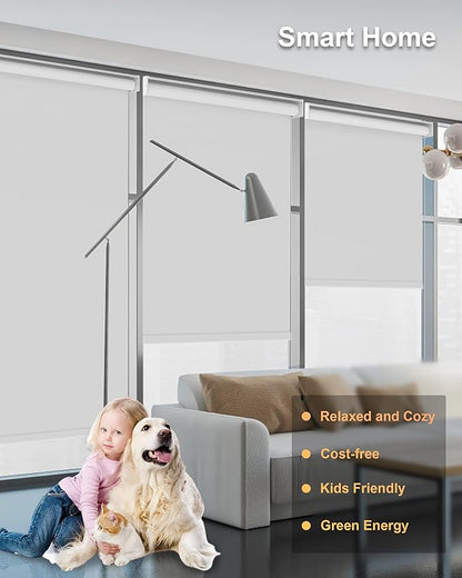 Motorized Blinds with Remote Control, Smart Blackout Automatic Blinds Work with Homekit Alexa Google Home, Rechargeable Electric Window Roller Shades with Valance, Customized Size (Vinyl Grey)