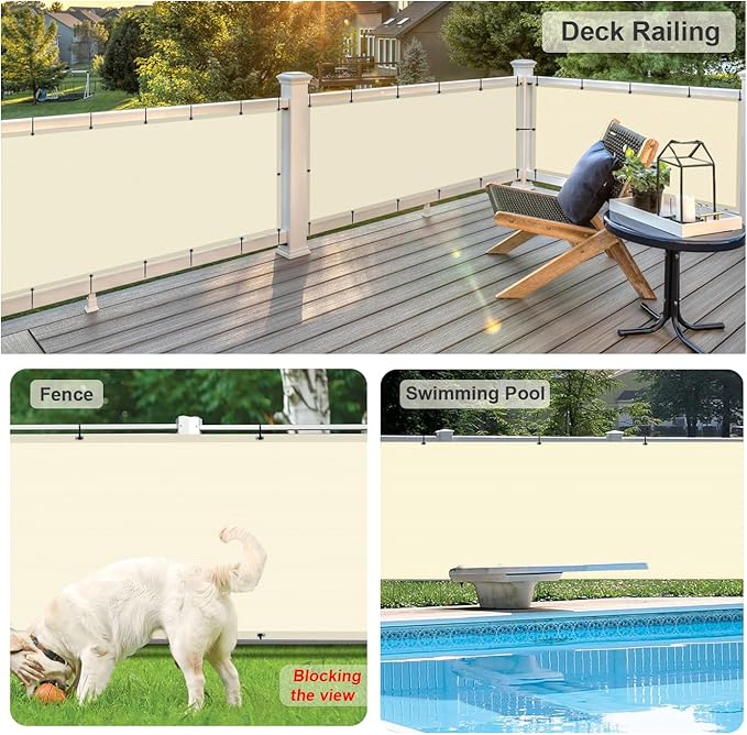 LOVE STORY Balcony Privacy Screen, 3'x8' Deck Shield Screen Fence Cover,UV Protection and Weather-Resistant,3 FT Height for Deck, Patio, Backyard, Outdoor Pool, Porch, Railing, Butter Cream