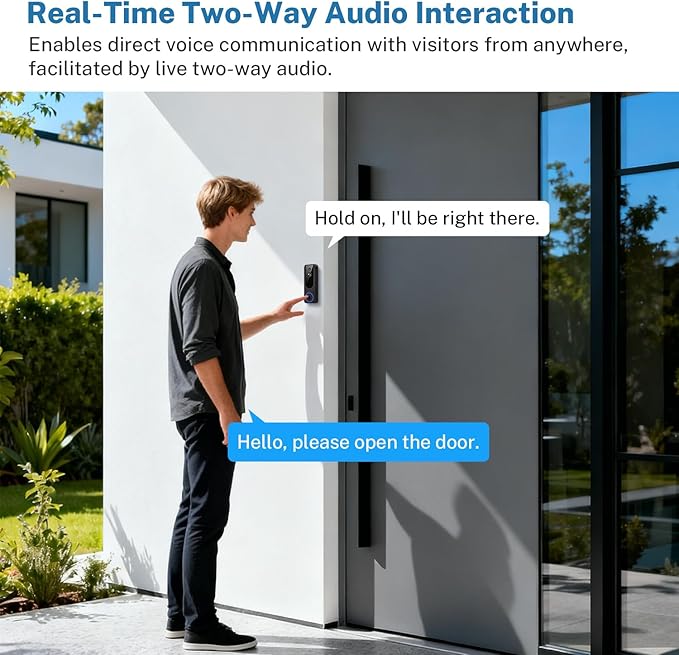 Hubposh Doorbell Camera Wireless with Indoor Receiver, Baby Monitor, Battery Powered, AI Human and Motion Detection, 2 Way Talk, 1080P Night Vision, Cloud Storage (Sold Separately)