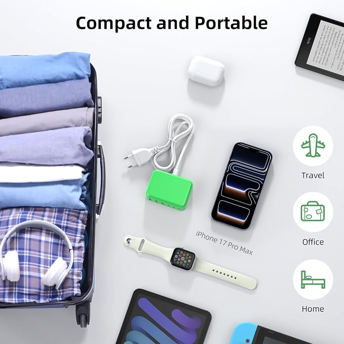 100W 6 in 1 USB Charger, 50% Smaller Charging Station for Multiple Devices | Fast Charging Blocks with Type C Port, USB Charging Hub Organizer Multiport Power Strip for iPhone,Samsung,Ipad,Kindle,Travel