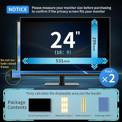 2 Pack- 24 Inch Curved Computer Privacy Screen Filter for 16:9 Widescreen Computer Monitor Computer Screen Protector Computer Screen Privacy Shield Anti Glare and Blue Light