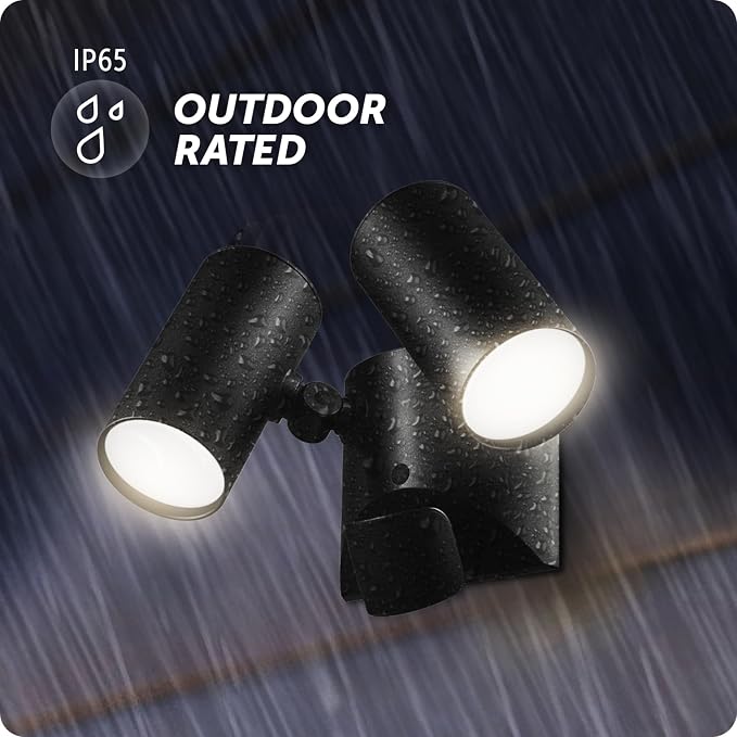 Globe Electric 180-Degree 22W Twin Head Black Hardwired Motion Activated Diecast Architectural Security Light, Spotlight, Outdoor, Outside House Lights
