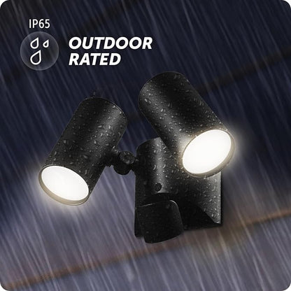 Globe Electric 180-Degree 22W Twin Head Black Hardwired Motion Activated Diecast Architectural Security Light, Spotlight, Outdoor, Outside House Lights