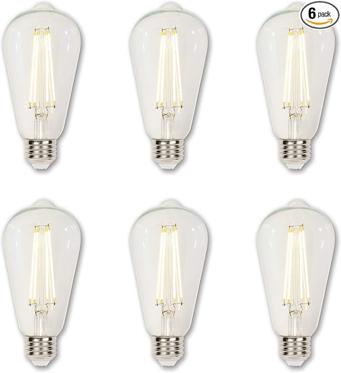 Westinghouse 4518320 6.5 Watt (60 Watt Equivalent) ST20 Dimmable Clear Filament LED Light Bulb, Medium Base, 6-Pack