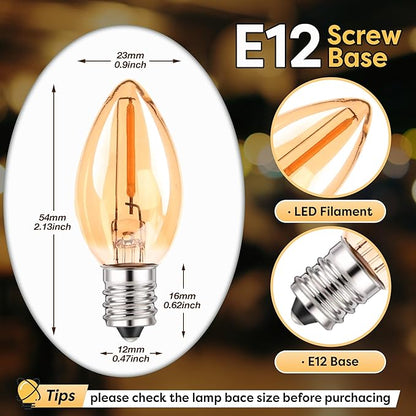 C7 LED Night Light Bulbs, 0.5W E12 Candelabra Base Candle Light Bulb Equivalent 5W/7W Incandescent Bulb Warm White 2200K , Mini Light Bulbs for Chandelier Nightlight Salt Lamp Window Bulbs, 6-Pack