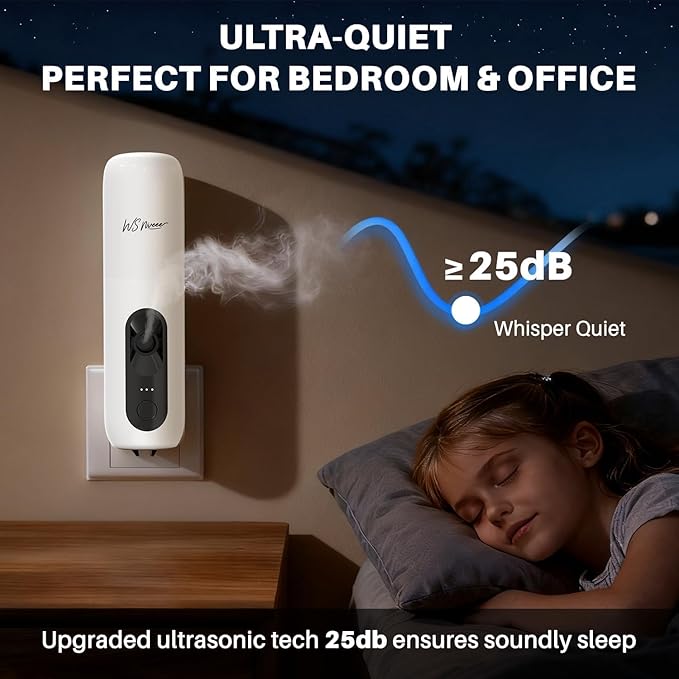 Waterless Essential Oil Diffuser for Home 161 Sqft - Plug in Waterless Diffuser Diffuser for Bedroom & Bathroom, 25dB Ultra-Quiet, Portable Wall Diffuser,Better with Pure Oil