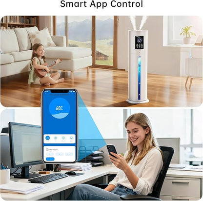 2.1Gal/8L Smart Humidifier Large Room, Top Fill Humidifiers for Bedroom with Diffuser, 7 Color Lights,16H Timer, Auto Mode, APP Remote Control, 4 Levels Cool Mist Air Humidifier for Plants Home