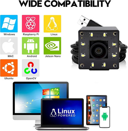 SVPRO 12MP USB Camera with Light, 4K Webcam 30fps / 1080P 120fps High Speed, IMX577 Sensor Low Light, USB Plug and Play for Lightburn, PC/Laptop, Comptible with Windows/MacOS/Linux/Android