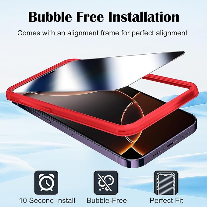 2 Pack Mirror Screen Protector iPhone 16 Pro Max Privacy Tempered Glass for 16 promax Mirrored Effect Anti-Spy Private Easy Installation Frame Full Coverage Anti-Scratch (6.9 inch Silver)