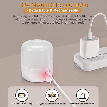 Qoollife E26 Rechargeable Light Bulbs with Remote Control, Battery Operated Light Bulb 9W 2000mAh, 4 Timer Settings for Lamp Lamps Tent Closet Camping USB Battery Powered Light Bulbs (2-Pack)