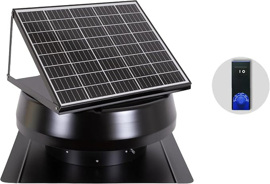 iLIVING HYBRID Ready Smart Thermostat Solar Roof Attic Exhaust Fan, 14", 40-Watt, 1150 CFM, Cools up to 2900 Sq.Ft. Coverage Area, Black