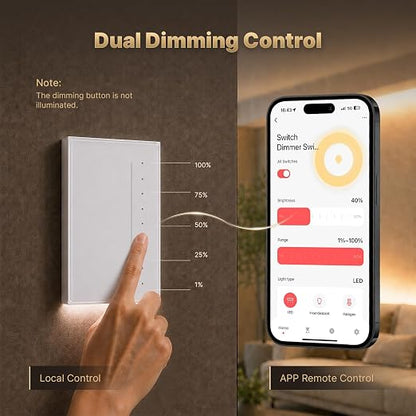 MOES SF WiFi Dimmer Switch, Neutral Wire Required, Anti-Glare Panel White | Full-Screen Touch, Vibration Feedback, Air Gesture Control,2.4GHz WiFi Work with Smart Life/Tuya, Alexa and Google Home