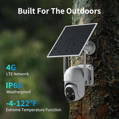ELYSOO 4G LTE Cellular Security Camera, 2 Pack Solar Powered Outdoor Cameras No WiFi Needed for Farm&Ranch, 360° View, 2K Night Vision, Built in SIM Card(Support Verizon/AT&T/T-Mobile) - White