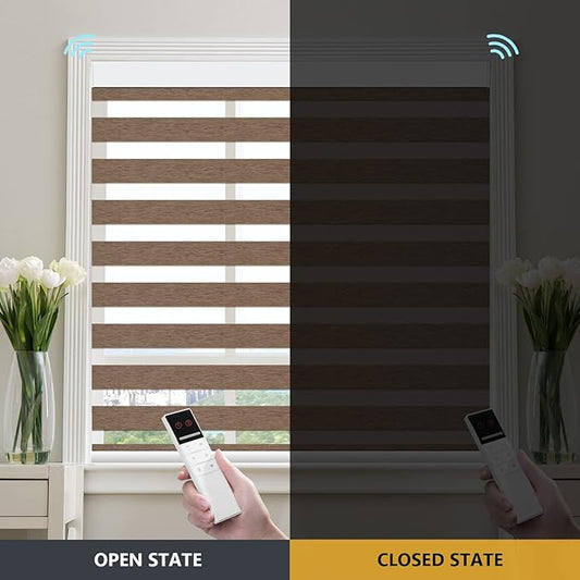 ZSTARR Motorized Blackout Window Blinds with Remote,Smart Zebra Mini Blinds Shades for Windows Control Wireless Roller Shades Blinds for Windows, Office,Home, Hotel, Club, HD160 Yellow-Brown