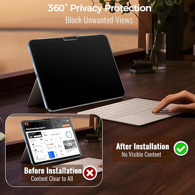 Matte Privacy Screen Protector for iPad Air 11 Inch M3 M2 (7th&6th Generation, 2025/2024), Anti Spy Private Filter for iPad Air11 Inch, High Sensitive Bubble-Free Black Security Screen, 1 Pack