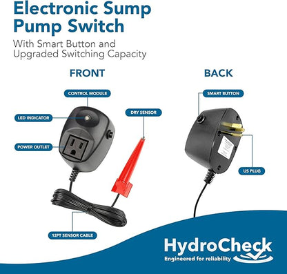 HC8000Tv2 Electronic Sump Pump Float Switch – with Smart Button, Built-In Alarms, Dry-Sensor Technology, Water Sensor Alarm, Ideal for All Sump Pumps – MADE IN USA