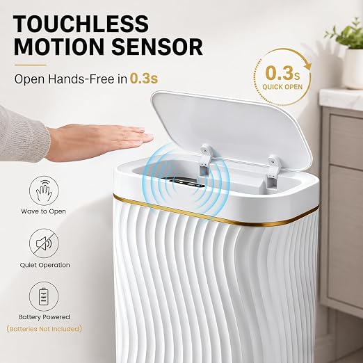 Ogikey Bathroom Trash Can with Lid, 5 Gallon Automatic Touchless Garbage Can, Motion Sensor Smart Trash Bin, Slim Waterproof Waste Bin for Living Room, Bedroom, Office, Kitche