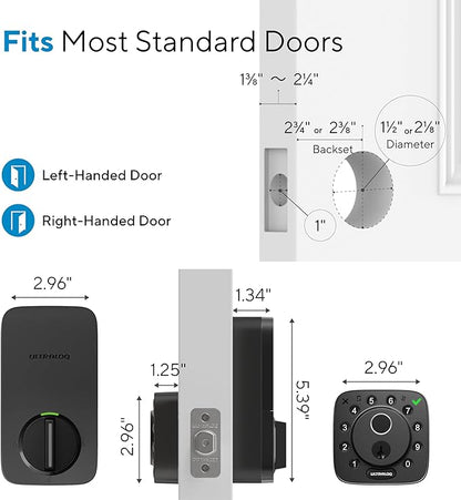 ULTRALOQ Bolt Fingerprint Smart Lock with Handle, 7-in-1 Keyless Entry Door Lock Set, Built-in WiFi Deadbolt, Auto-Lock & Unlock, App Remote Control, Compatible with Alexa, ANSI Grade 1,Black