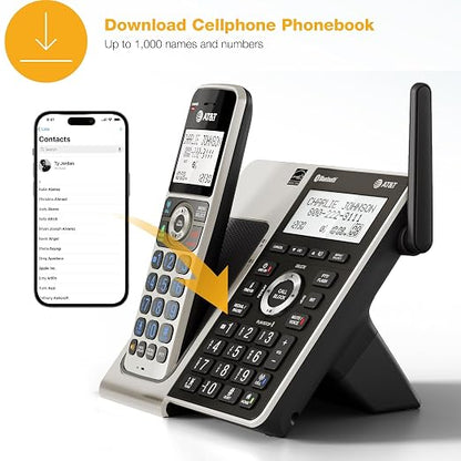 AT&T BL3107-5 DECT 6.0 5-Handset Cordless Phone with Bluetooth Connect to Cell, Smart Call Blocker, Digital Answering System, Extended Range, Big Buttons - Titanium Black