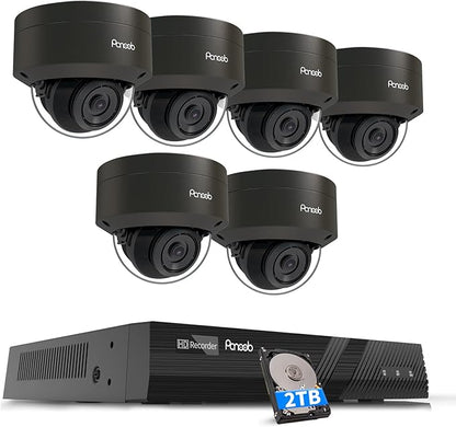 4K PoE Security Camera System, 6X 8MP IK10-Vandal Proof IP Surveillance Dome Cameras Outdoor with Person Vehicle Detection, IP66 100ft IR Night Vision, 4K 8CH PoE NVR 2TB HDD, PD54B0608-8M