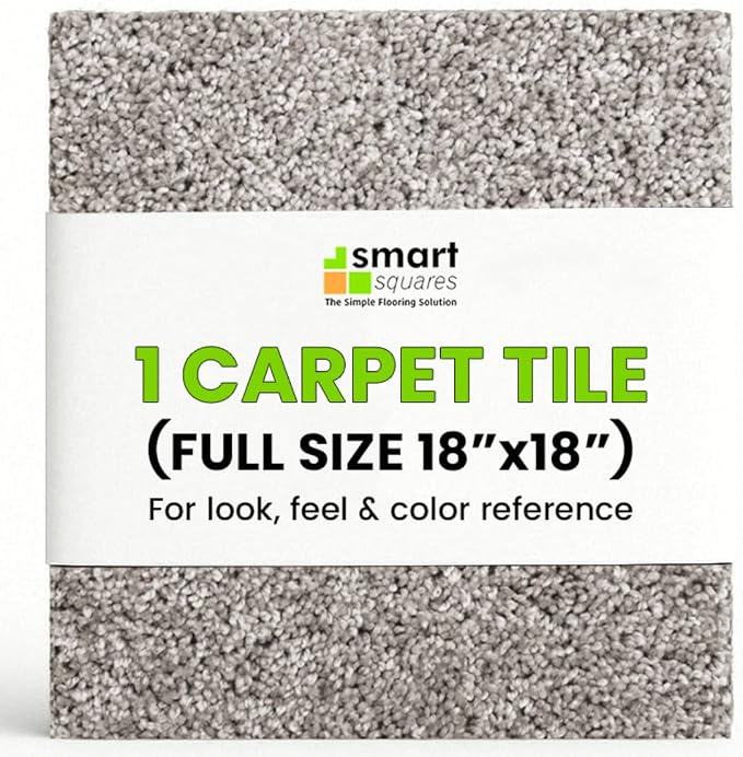Smart Squares Easy Street Premium Plush Carpet Tiles, Made in USA – 18x18 Peel and Stick Floor Tiles with Attached Padding – Seamless DIY Carpet Squares (2.5 Sq Ft, 1 Tile, 1970 Millstone)
