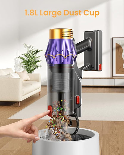 Cordless Vacuum Cleaner, 650W/60KPA/70 Mins Vacuum Cleaners for Home with Self-Standing, Anti-Tangle Vacuum Cordless, Smart Display and 1.8L Cup Cordless Stick Vacuum Cleaner for Pet Hair/Carpets