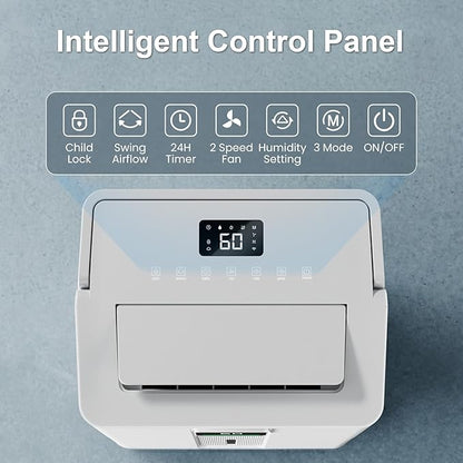 MEPTY Dehumidifier for Basement & Home with Drain Hose,Smart Humidity Control,24H Timer & Child Lock,3-Color Humidity Display Ideal for Bedroom,Bathroom
