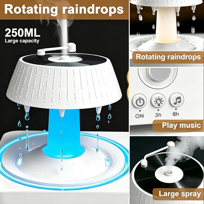 Morbou Raindrop Aroma Diffuser Room Humidifier with White Noise, 7-Color Air Mist Essential Oil Diffuser Sleep Sounds Aroma Rain Drop, with Remote Control (White)