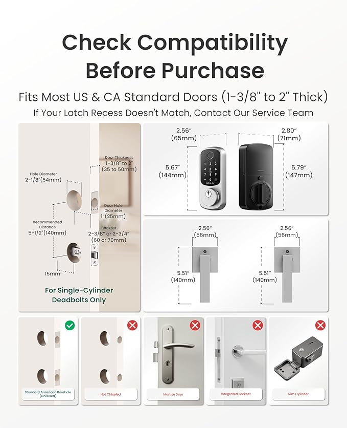 DESLOC B200 Fingerprint Smart Lock with 2 Durable Lever Handles, Keyless Entry Front Door Lock Set, Electronic Keypad Deadbolt, App Control, DIY Installation, Designed for a Secure DESLOC Home, Silver