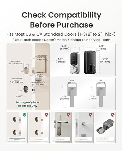 DESLOC B200 Fingerprint Smart Lock with 2 Durable Lever Handles, Keyless Entry Front Door Lock Set, Electronic Keypad Deadbolt, App Control, DIY Installation, Designed for a Secure DESLOC Home, Silver