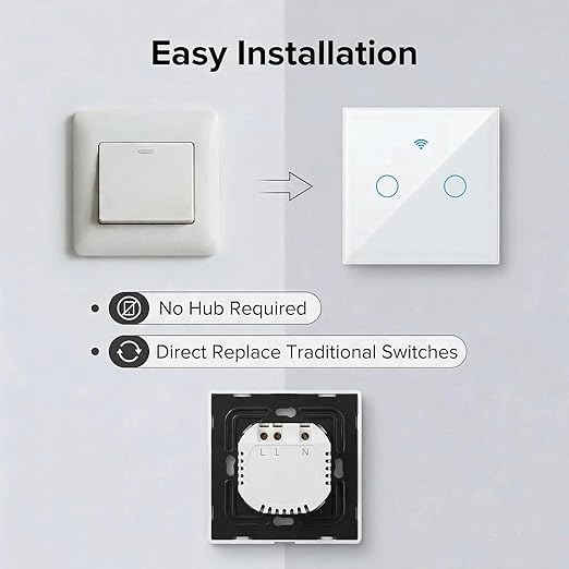 Smart Touch Light Switch 3 Gang, T34 Tri-Mode WiFi BT 433MHz, Tuya App Control, Compatible with Alexa & Google Assistant, No Hub, 10A, Triple Gang Wall Switch for Home (White)