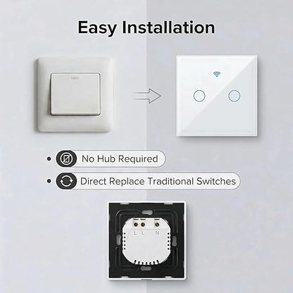 Smart Touch Light Switch 3 Gang, T34 Tri-Mode WiFi BT 433MHz, Tuya App Control, Compatible with Alexa & Google Assistant, No Hub, 10A, Triple Gang Wall Switch for Home (White)