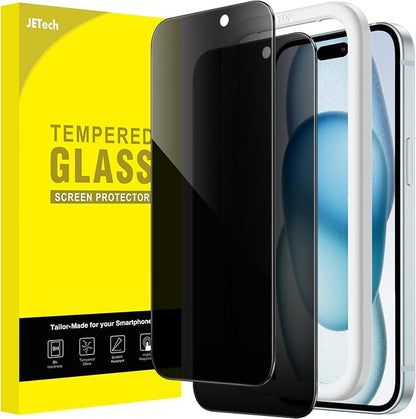 JETech Privacy Screen Protector for iPhone 15 Plus 6.7-Inch, Anti-Spy Tempered Glass Film with Easy Installation Tool, 2-Pack