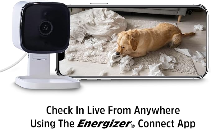 Energizer Smart Wi-Fi Indoor Security Camera, 1080P Full HD with Motion Alerts, Two-Way Communication, App Access, Cloud or SD Storage, Foldable Design for Privacy, 2.4Ghz Wi-Fi