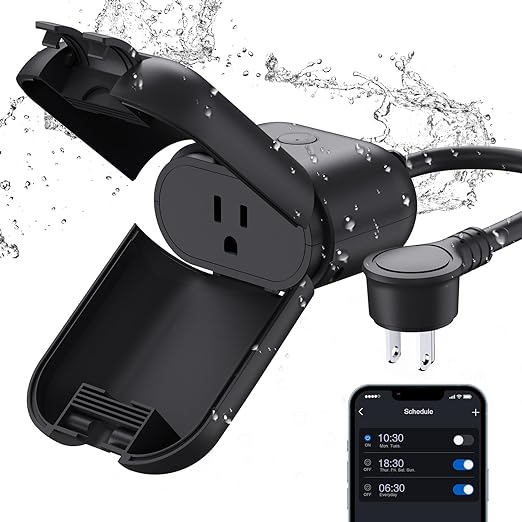 ELEGRP PQR10 Outdoor Smart Plug Waterproof IP66, WiFi Plug Compatible with Alexa & Google Assistant, Smart Outdoor Outlet for String Lights, No Hub Required, 1875 Max, UL Certified, 1 Pack, Black