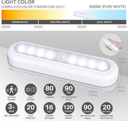 STAR-SPANGLED 9 Pack 7” Motion Sensor Lights Indoor Battery Operated, Stick on LED Light for Closet, Stairs, Under Cabinet, Cool White