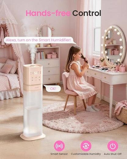 Humidifiers for Bedroom 2.1Gal/8L, Smart Humidifier for Large Room, Cool Mist Humidifiers for Home Kids Baby Plants, Top Fill Humidifier with Extension Tube, WIFI APP & Voice Control, Pink