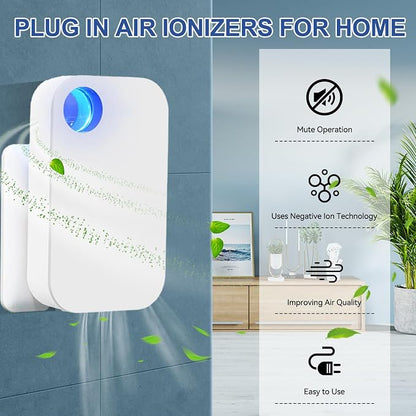 Ion Air purifiers Plug in Air Ionizers for Home Portable and Quiet Ionic Air Purifiers for Bedroom Toilet Office Kitchen and Pets(2)