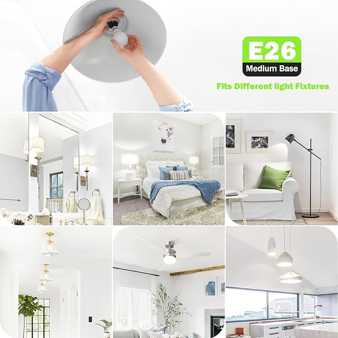 Maylaywood 60 Watt Equivalent A19 LED Light Bulb, Neutral White 4000K, 900LM, 9W Bright White, E26 Base, Dimmable, Pack of 12